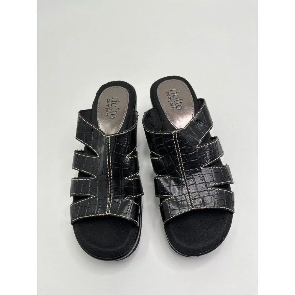 Rialto Velocity Open Toe Slip On Clogs Comfort Sandals Croc Print Black 7.5 M - Picture 2 of 6